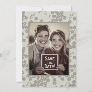 Graue Vintage-Blumen-Hochzeitsspeicherkarte für de Save The Date