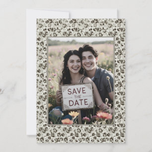 Graue Vintage-Blumen-Hochzeitsspeicherkarte Neutra Save The Date