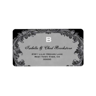Graue Vintage Curlicue Wedding Monogram G460 Adressaufkleber