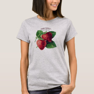 Graue Vintage-Erdbeere-Beere-Frucht Fügen Sie Ihre T-Shirt