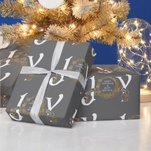 Graue Vintage-Freude-Frieden-Liebe-Gold-Klassik-We Geschenkpapier