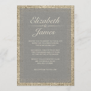Graue Vintage-Jute-Hochzeitskarten Einladung