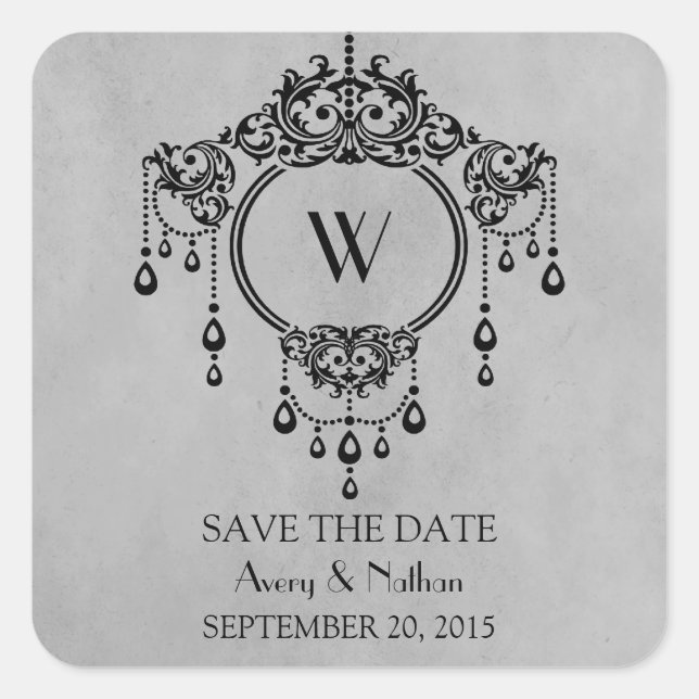 Graue Vintage Kronier Save the Date Stickers (Vorderseite)
