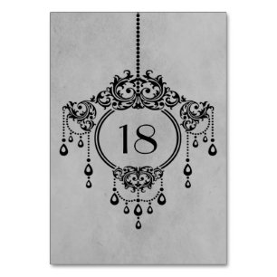 Graue Vintage Kronleuchter-Tischkarte Tischnummer