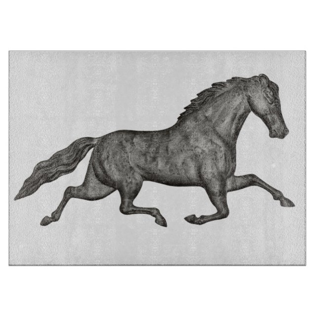 Graue Vintage-Pferd-Trab-Kunstglas Schneidebrett (Vorderseite)