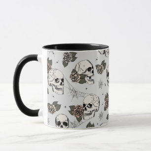 Graue Vintage Schädel und Rose Tasse