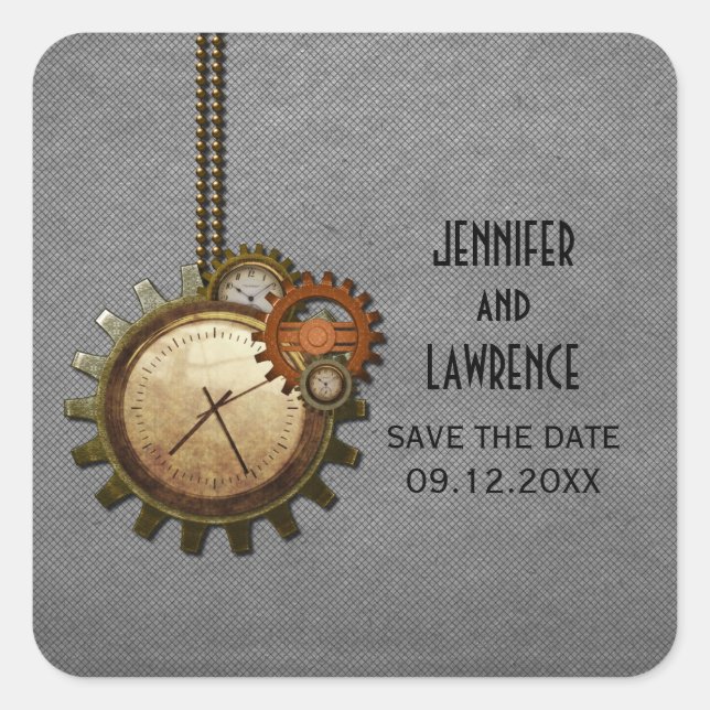 Graue Vintage Uhr Save the Date Aufkleber (Vorderseite)