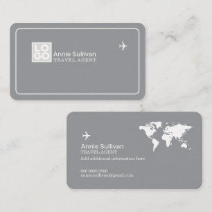 Graue Visitenkarte mit Logo eines Reisevermittlers