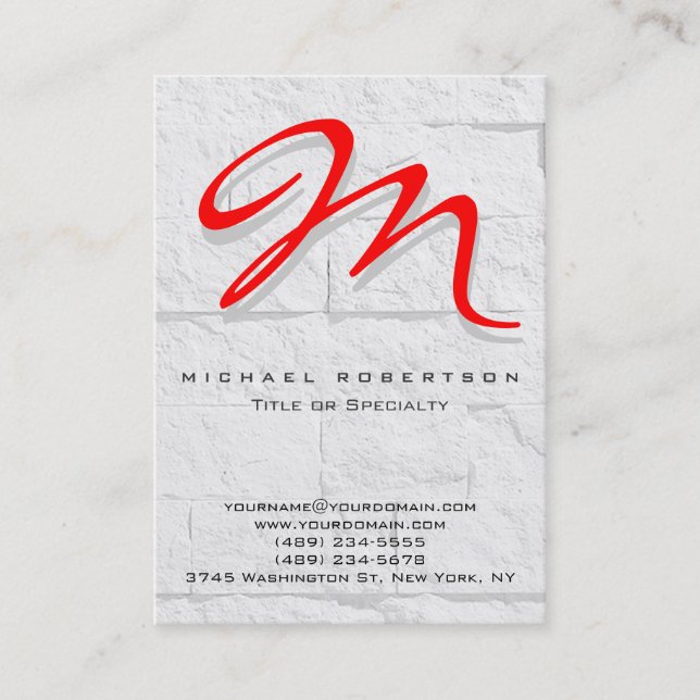Graue Wand Brick Muster Red Monogram Business Card Visitenkarte (Vorderseite)