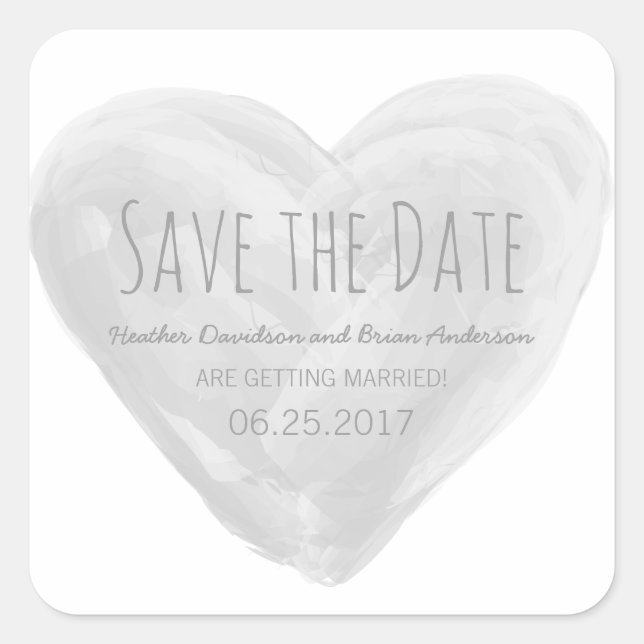 Graue Wasserfarbe Herz Save the Date Stickers (Vorderseite)
