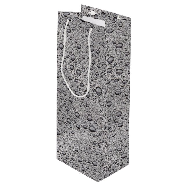 Graue Wassertröpfchen Geschenktüte Für Weinflaschen (Vorderseite Schrägansicht)