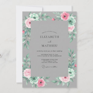 Graue weiche Aquarell-Blumenhochzeit Einladung