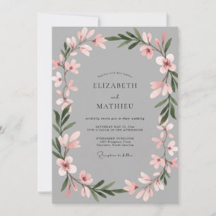 Graue weiche pinkfarbene botanische Hochzeit Einladung