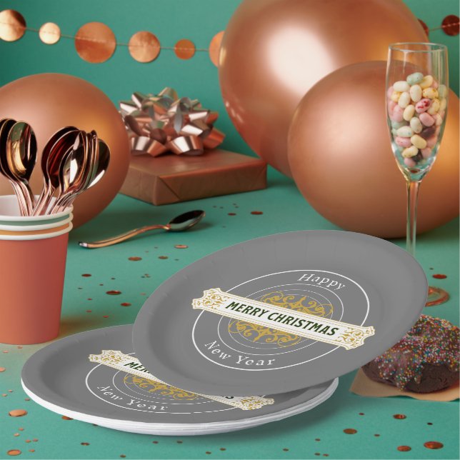 Graue Weihnachten, glückliche Neujahrspalette Pappteller (Multi)