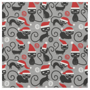 graue Weihnachts-Santa-Katzen Stoff
