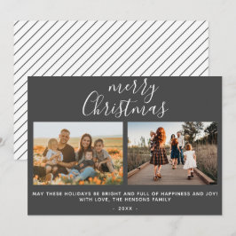 Graue Weihnachts-Script-Familie Foto Collage Feiertagskarte