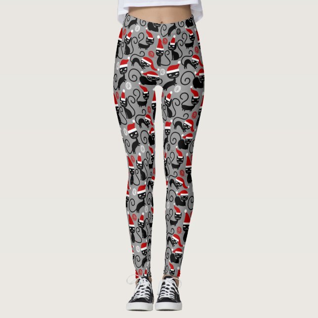 graue Weihnachtskatzen Leggings (Vorderseite)