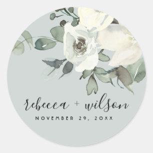 Graue, WEISSE, BLUMENWASSERFARBENDE BUNCHWÄSCHE Runder Aufkleber