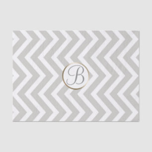 Graue weiße Chevron-Druck-Monogrammbuchstabe Initi Seidenpapier