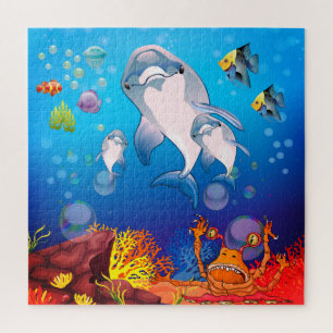 Graue weiße Dolphin Orange Yellow Blue Fish Puzzle