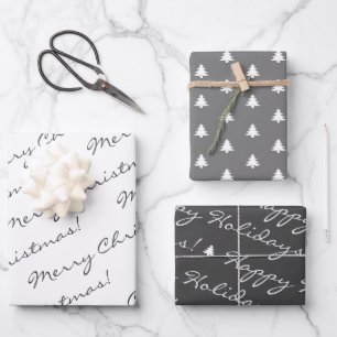 Graue weiße frohe Weihnachtsbaumen Geschenkpapier Set