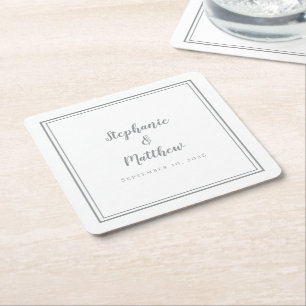 Graue Weiße Hochzeit Einfach Modern Minimalistisch Rechteckiger Pappuntersetzer