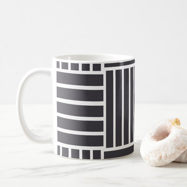 Graue Weiße Horizontale Vertikale Streifen Kaffeetasse (Mit Donut)