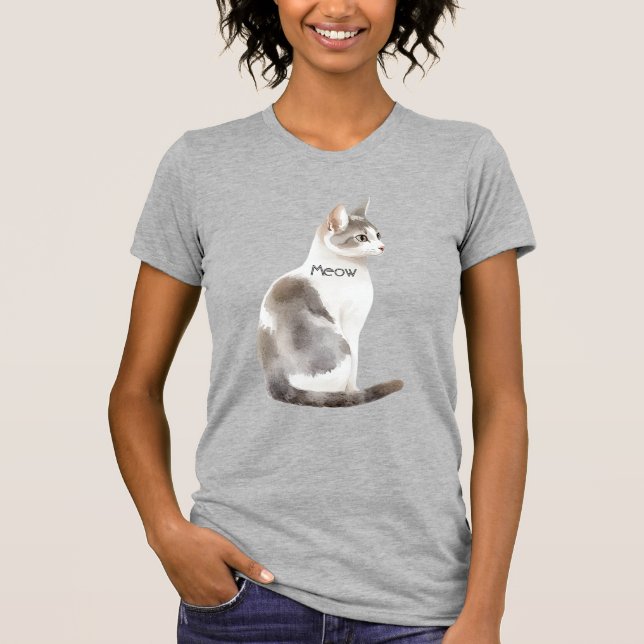 Graue Weiße Katze T-Shirt (Vorderseite)