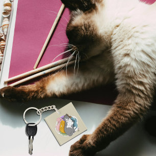 Graue Weiße Katzenhaare Wäsche Schlüsselanhänger