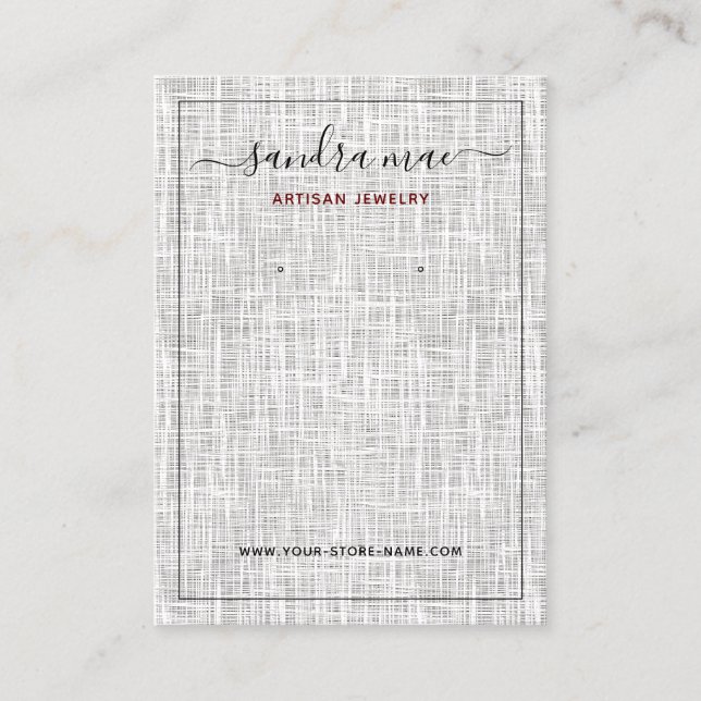 Graue weiße Leinentextur Look Juwelier Display Car Visitenkarte (Vorderseite)