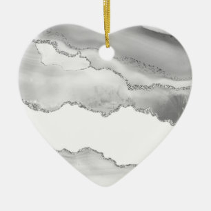 Graue weiße Marmor-Achat-Einfachheit Silber-Glitte Keramik Ornament