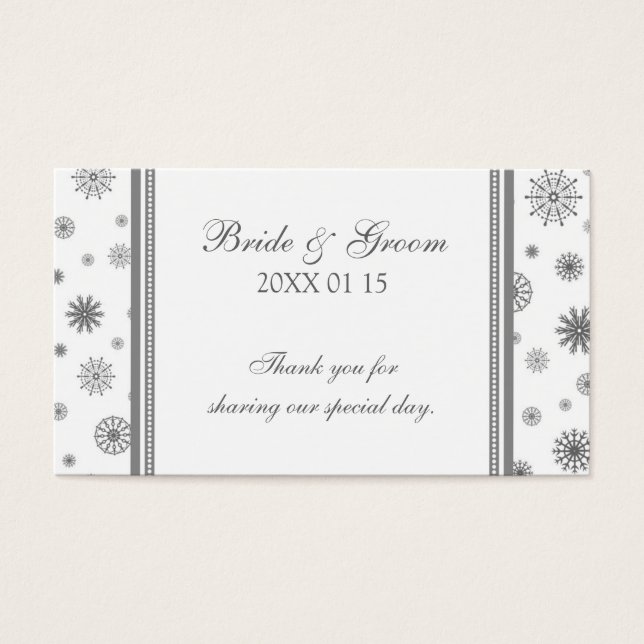 Graue weiße Schneeflocken Winter Wedding Favor Tag (Vorderseite)