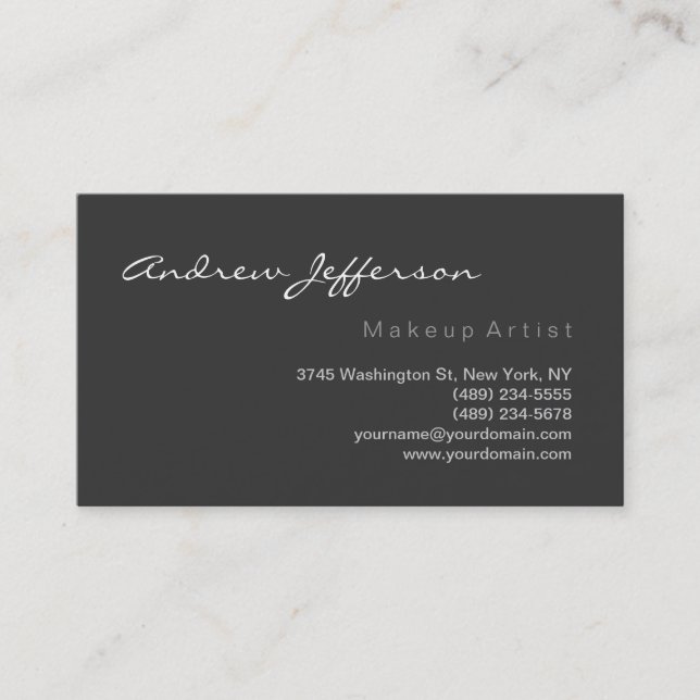 Graue weiße Script Makeup Artist Business Card Visitenkarte (Vorderseite)