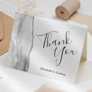 Graue Weiße Silber-Achat-Hochzeit Danke Karte