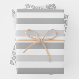Graue weiße Streifen Geschenkpapier Set