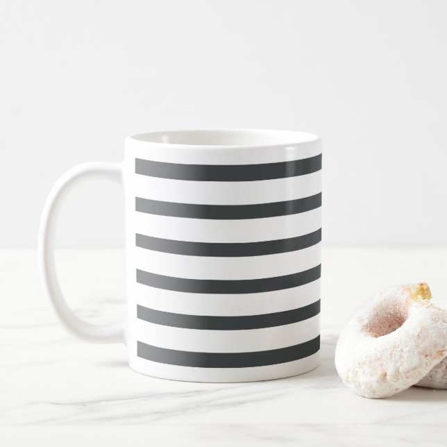 Graue weiße Streifen Kaffeetasse (Mit Donut)
