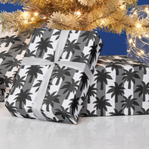 Graue, weiße tropische Palmen Streifen Design Geschenkpapier