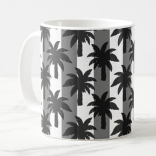 Graue, weiße tropische Palmen Streifen Design Kaffeetasse