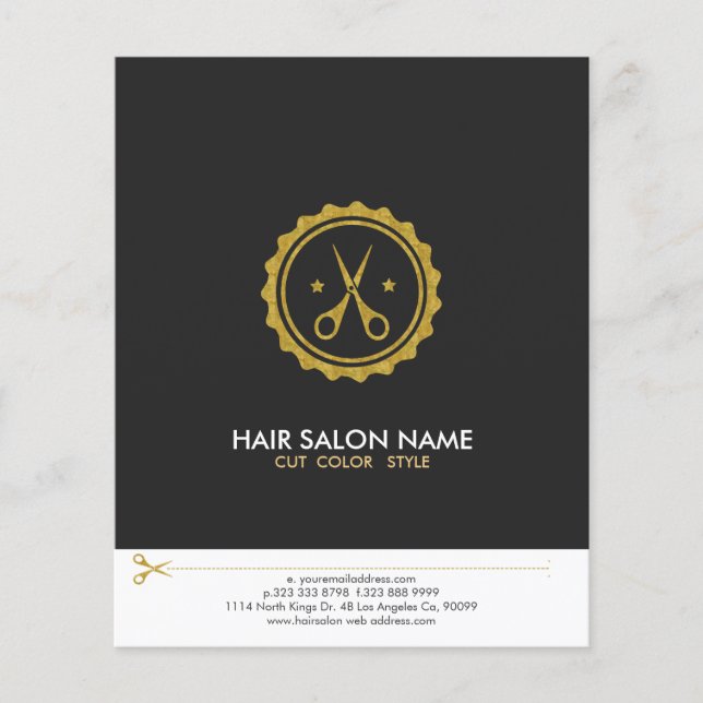 Graue weiße und goldene Scheren - Haarstylist-Logo Flyer (Vorne)