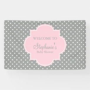 Graue, weiße und pastellrosa Polka Dot Baby Dusche Banner