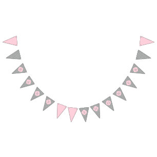 Graue, weiße und pastellrosa Polka Dot Baby Dusche Wimpelkette