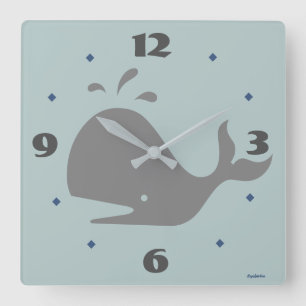 Graue Whale Tiere Digitale Kunst Quadratische Wanduhr