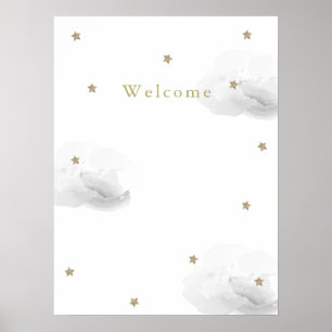 Graue Wolken und goldene Sterne Willkommen Poster