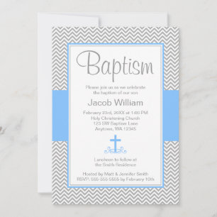 Graue Zickzack Blue Cross Boy Taufe Christening Einladung