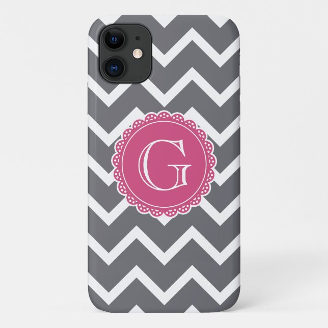 Graue, Zickzack, florrosa Monogramm Case-Mate iPhone Hülle (Rückseite)