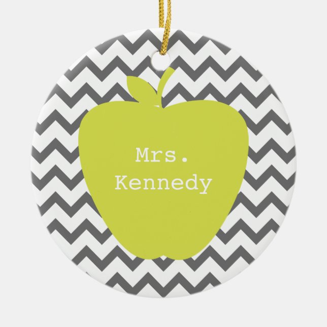 Graue Zickzack Neon Apple Lehrerin Keramikornament (Vorne)