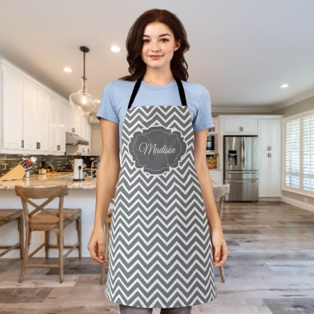 Graue Zickzack Personalisierte Schürze (Gray Chevron Personalized Apron)