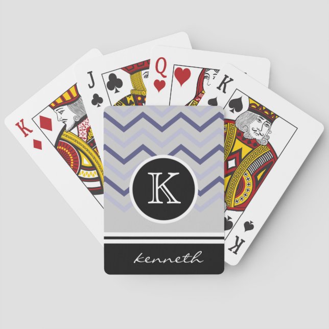 Graue, Zickzack schwarze Monogramm-Bezeichnung Spielkarten (Rückseite)