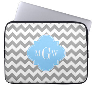 Graue Zickzack Sky Blue Quatrefolie 3 Monogramm Laptopschutzhülle