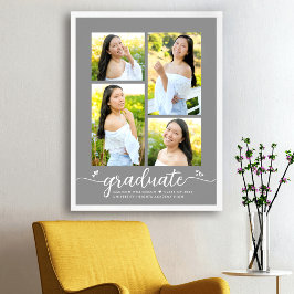 Grauer Abschluss 4 Foto Script Hearts Modern Girly Poster